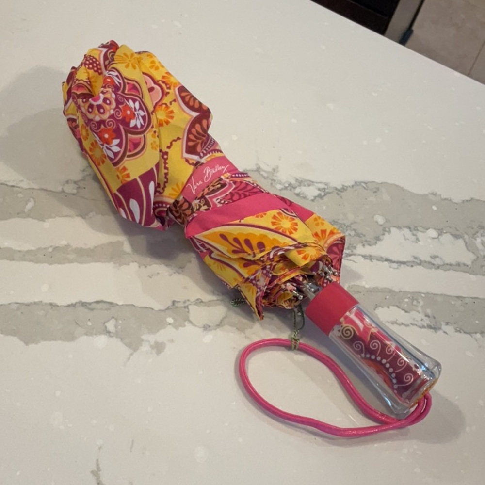 Vera Bradley Pink and Yellow Compact Umbrella
